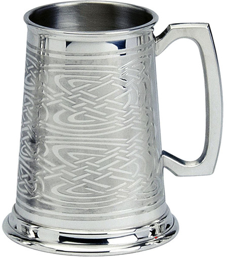 Pewter Tankard Traditional Full-Cover Celtic Knot Design 1pt Great Gift