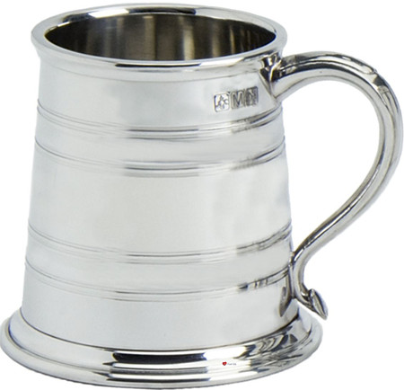 Pewter Tankard Windsor Style Wide Based Ornate Handle Beer Mug Engravable Great Gift
