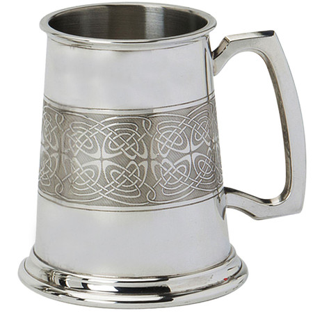 Pewter Tankard Handmade Embossed Celtic Band Wrap Ornate Handle Great Gift