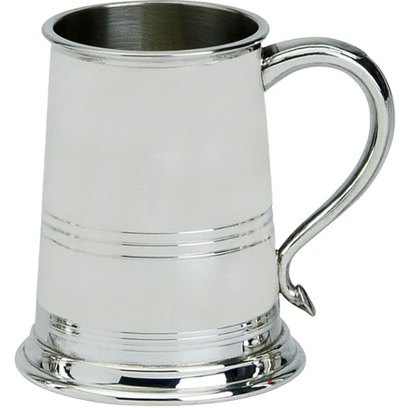 Pewter Tankard Bath Style Triple Banded 1 Pint Ornate Beer Mug Glass Base Great Gift