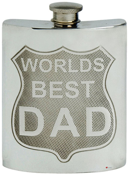 Worlds Best Dad Hip Flask 6oz Kidney Shape Pewter Engravable On Back Screw Top Great Gift
