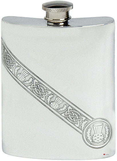 Celtic Wire Pewter Hip Flask 6oz Thistle Kidney Shape Screw Top Engravable Great Gift