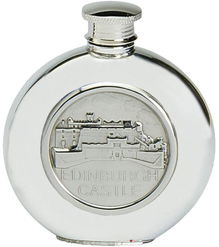 Pewter Hip Flask Edinburgh Castle Scotland Embossed Screw Top Engravable 6oz Great Gift