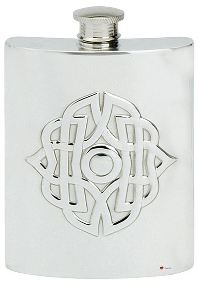 Celtic Design Hip Flask 2oz Screw Top Engravable on Back Great Gift