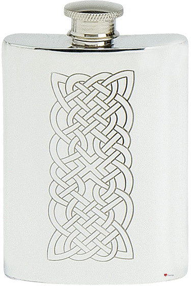 Celtic Ropework Hip Flask 6oz English Pewter Kidney Shape Screw Top Engravable Great Gift