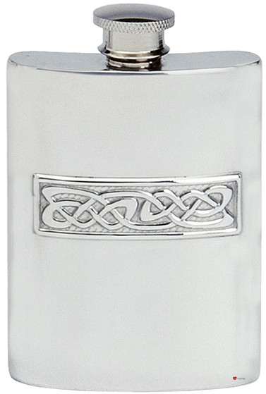 Celtic Wire Pewter Hip Flask 4z Embossed Design Kidney Shape Pewter Engravable Great Gift
