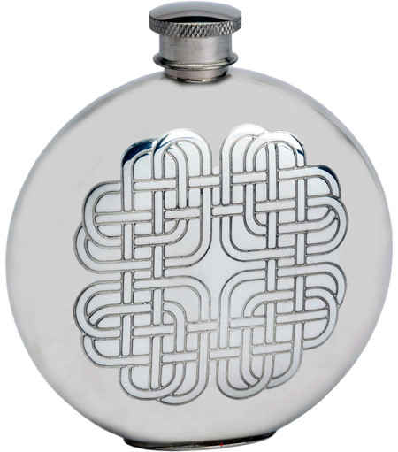 Pewter Round Flask Celtic Rope Design 6oz Screw Top Great Gift