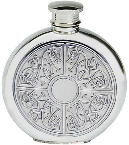 Pewter Round Flask Celtic Quad Design 6oz Screw Top Great Gift