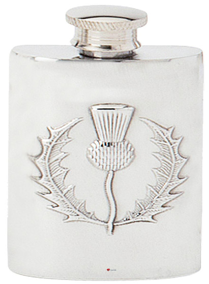 Scottish Thistle Hip Flask 6oz Kidney Shape Pewter Engravable On Back Great Gift