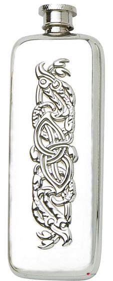 Pewter Boot Flask with Celtic Serpent Design Engravable Screw Top Great Gift