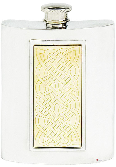 Brass Celtic Ropework Hip Flask 6oz Kidney Shape Screw Top Engravable Great Gift