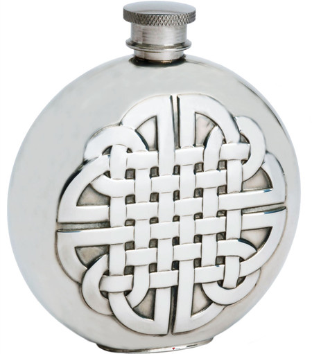 Pewter 6oz Round Hip Flask With Embossed Celtic Knot Design Great Gift