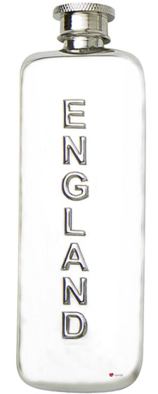 Engravable Slim Hip Flask 3oz England Wording, Screw Top Great Personal Gift