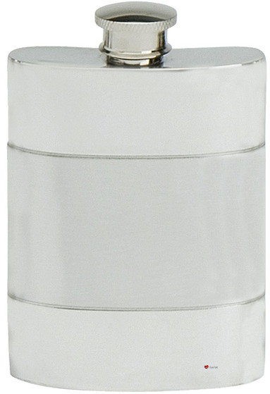 Satin Band Hip Flask 6oz Kidney Shape Engravable Fine English Pewter