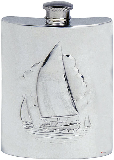 Classic Sailing Hip Flask 4oz Kidney Shape Engravable on Back Pewter Great Gift