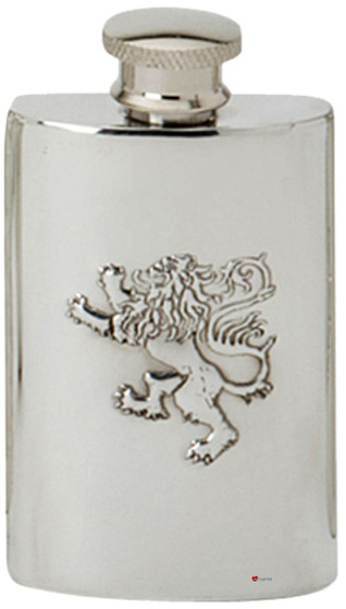 Embossed Rampant Lion Design 2oz Hip Flask Kidney Shape Engravable Great Gift