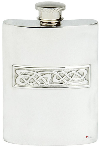 Celtic Wire Pewter Hip Flask 6oz Embossed Design Kidney Shape Pewter Engravable Great Gift