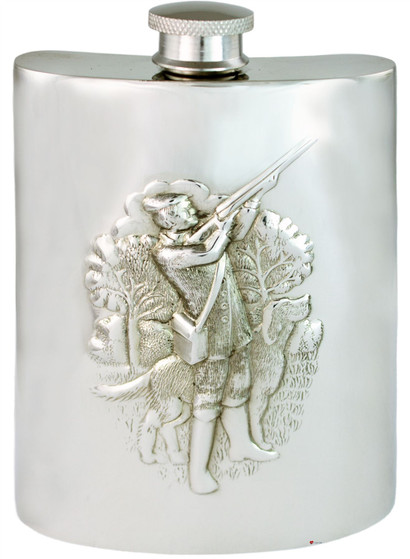 Shotgun Shooting Hip Flask 6oz Kidney Shape Pewter Engravable On Back Great Gift