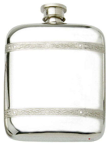 Hip Flask With Celtic Bands Liquor Flask 6oz Engravable Ideal Personal Gift