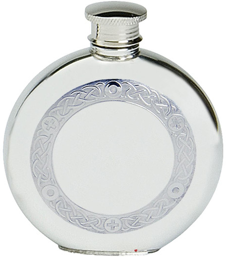Pewter Hip Flask Round Celtic Wire Design 6oz Screw Top Engravable Ideal Gift