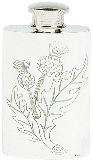 Scottish Thistle Hip Flask Embossed 2oz Kidney Shape Pewter Engravable Great Gift