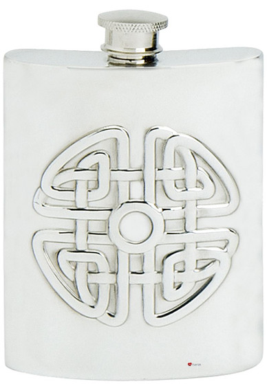 Embossed Celtic Knot Hip Flask 6oz Kidney Shape Engravable Screw Top Pewter Great Gift