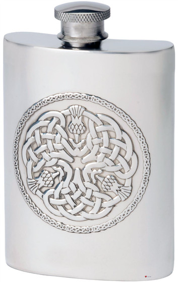 4oz Pewter Hip Flask With Celtic Thistle Embossed Design Ideal Gift