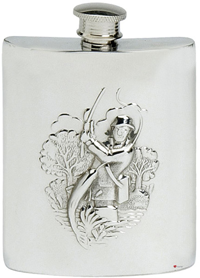 Angling Fishing Scene Hip Flask 4oz Kidney Shape Engravable on Back Great Gift