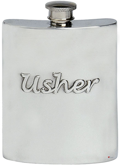 Embossed Usher 6oz Hip Flask Wedding Gift Kidney Shape Engravable Screw Top