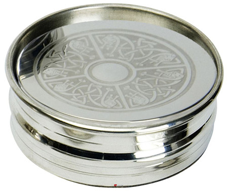 Set of Four Drinks Coasters in Pewter Quartered Serpent Design In Pewter Holder