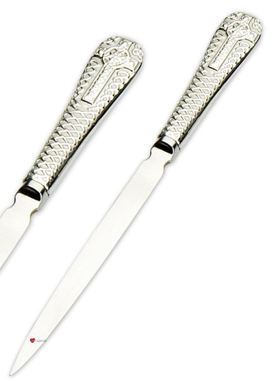 Pewter Letter Opener 18cm Handle Celtic Iona Cross On Lace Swirl Design