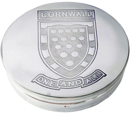 Trinket Box Pewter Large Cornwall National Crest and Motto on Lid 90mm