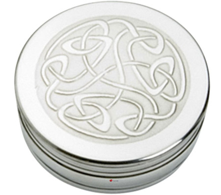 Trinket Box Pewter Round with Celtic Scroll Design on Lid 50mm