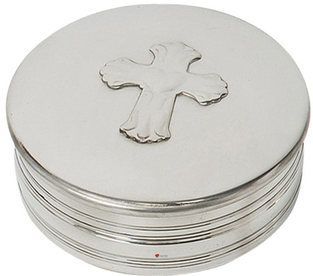 Trinket Box Pewter Large Embossed Cross Design Insert on Lid 90mm