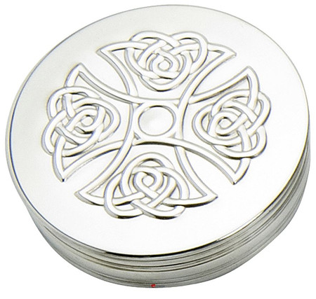 Trinket Box Pewter Large Celtic Knot Motif Cross on Lid 90mm