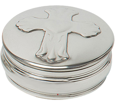 Trinket Box Pewter Round with Embossed Cross 50mm