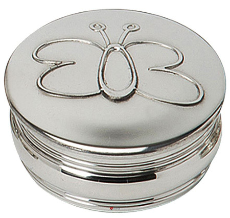 Trinket Box Pewter Round with Cartoon Butterfly Outline on Lid 50mm