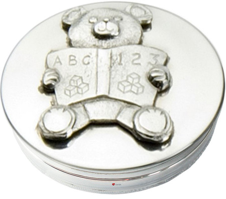 Christening Trinket Keepsake Memories Round Box with Teddy With ABC123 Book Great Gift