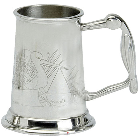 Child's Christening Tankard Pewter Can Stork Record Baby Name Weight Engravable