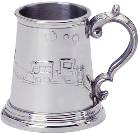 Child's Christening 1/4 Pint Tankard with Embossed Train Engraveable Ideal Gift
