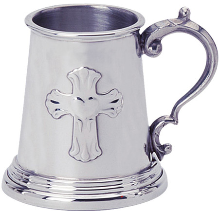 Child's Christening 1/4 Pint Tankard with Embossed Cross Engraveable Ideal Gift