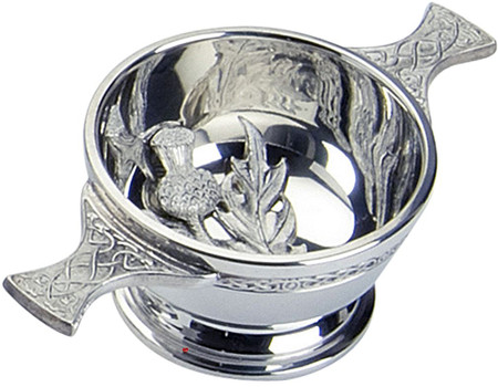 Intricate Thistle Scottish Quaich With Celtic Handles 2" Bowl Cup of Friendship Ideal Gift