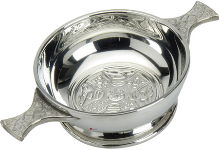 Scottish Quaich Celtic Cross Handles Inside 2" Bowl Pewter Cup of Friendship Ideal Gift