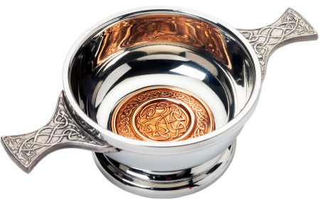2" Quaich with Scottish Celtic Design Copper Insert Celtic Design Handles Ideal Gift
