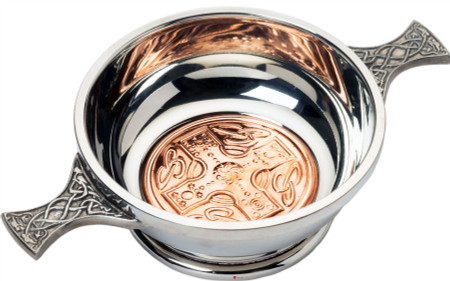 4" Quaich with Scottish Celtic Cross Design Copper Insert Celtic Design Handles Ideal Gift