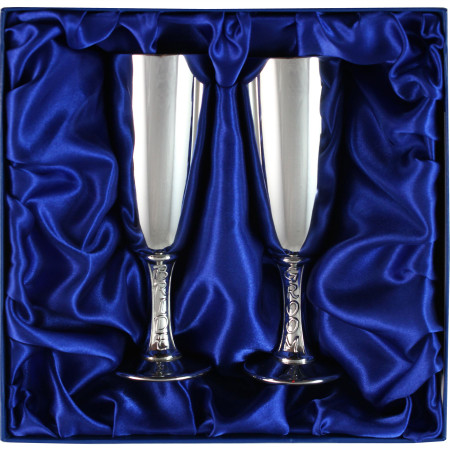 Pewter Flutes Bride and Groom Embossed Stem Champagne Goblets Presentation Boxed Ideal Gift