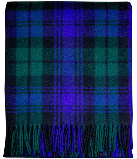 Scottish Tartan Wool Mix Blanket Throw Warm and Soft Black Watch Travel Plaid Picnic Knee Wool Rug 182 cm x 152 cm