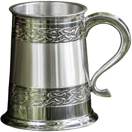 1 Pint Pewter Tankard With Satin Band and Celtic Band Design 1 Pint Pewter Tankard With Satin Band and Celtic Band Design