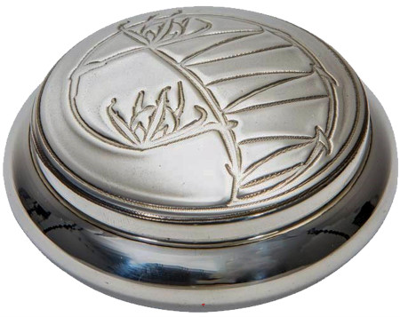 Round Georgian Pewter Trinket Box Embossed Knox inspired Design on Lid Bright Polished Finish Ideal for Engraving Made in the UK