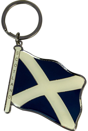 Scottish Souvenir Keyring Scottish Saltire Wavy Flag Brass Metal